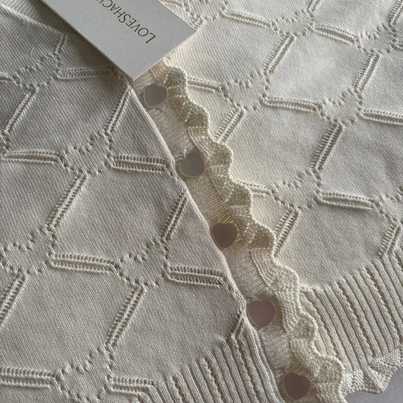 NWT LoveShackFancy Petra Knit Heart Argyle Cardigan Parchment Cream Ivory | S - Picture 12 of 14